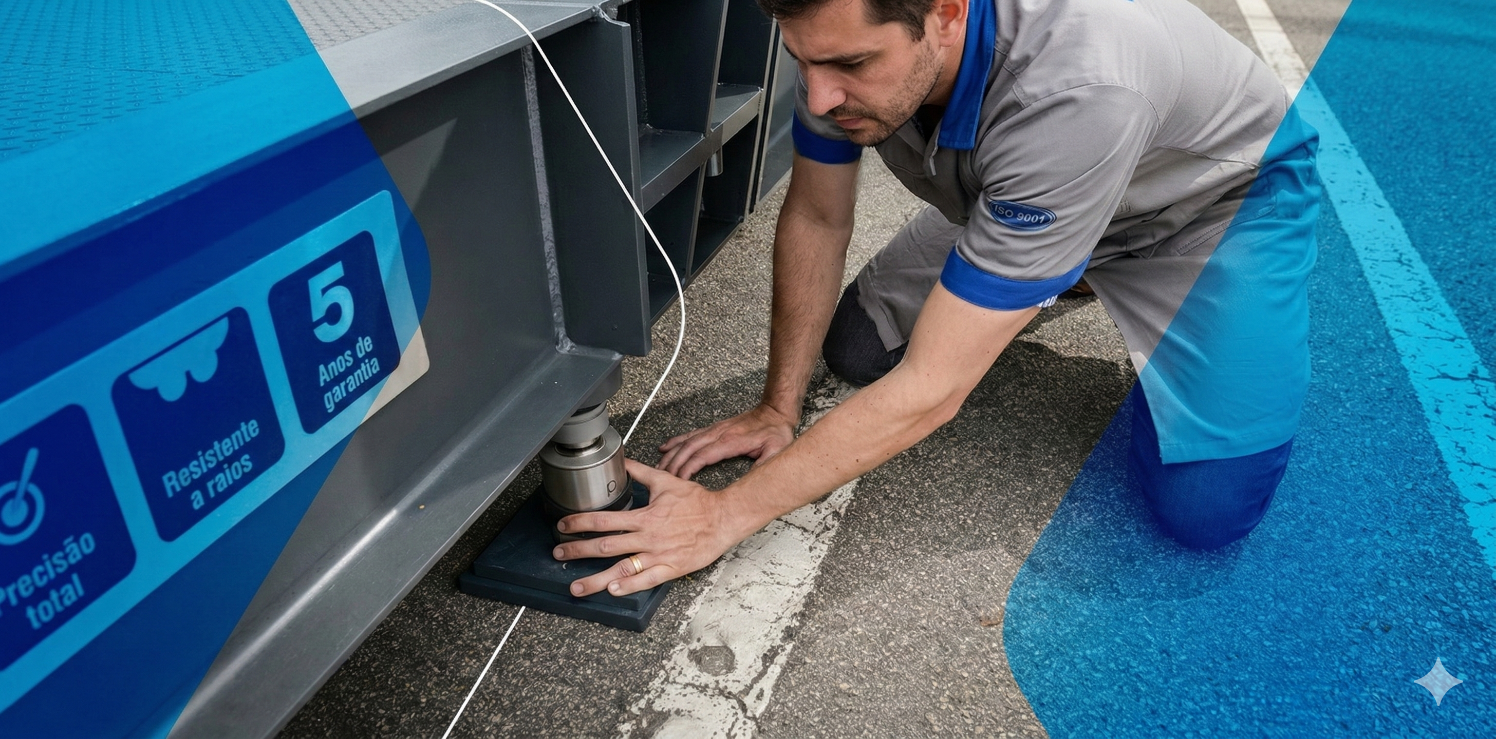 Técnico realizando calibração com pesos padrão