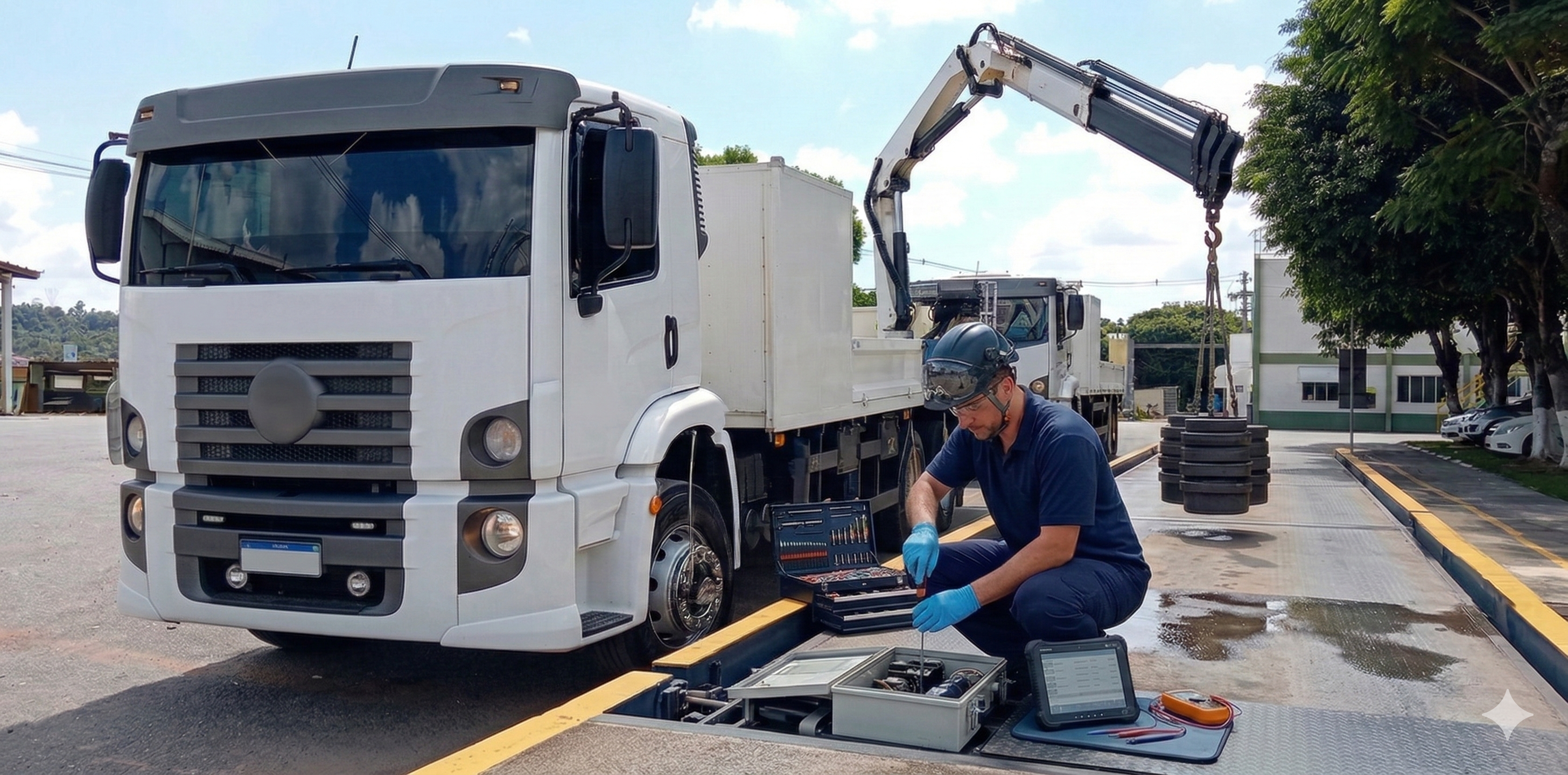 Técnico realizando manutenção em balança